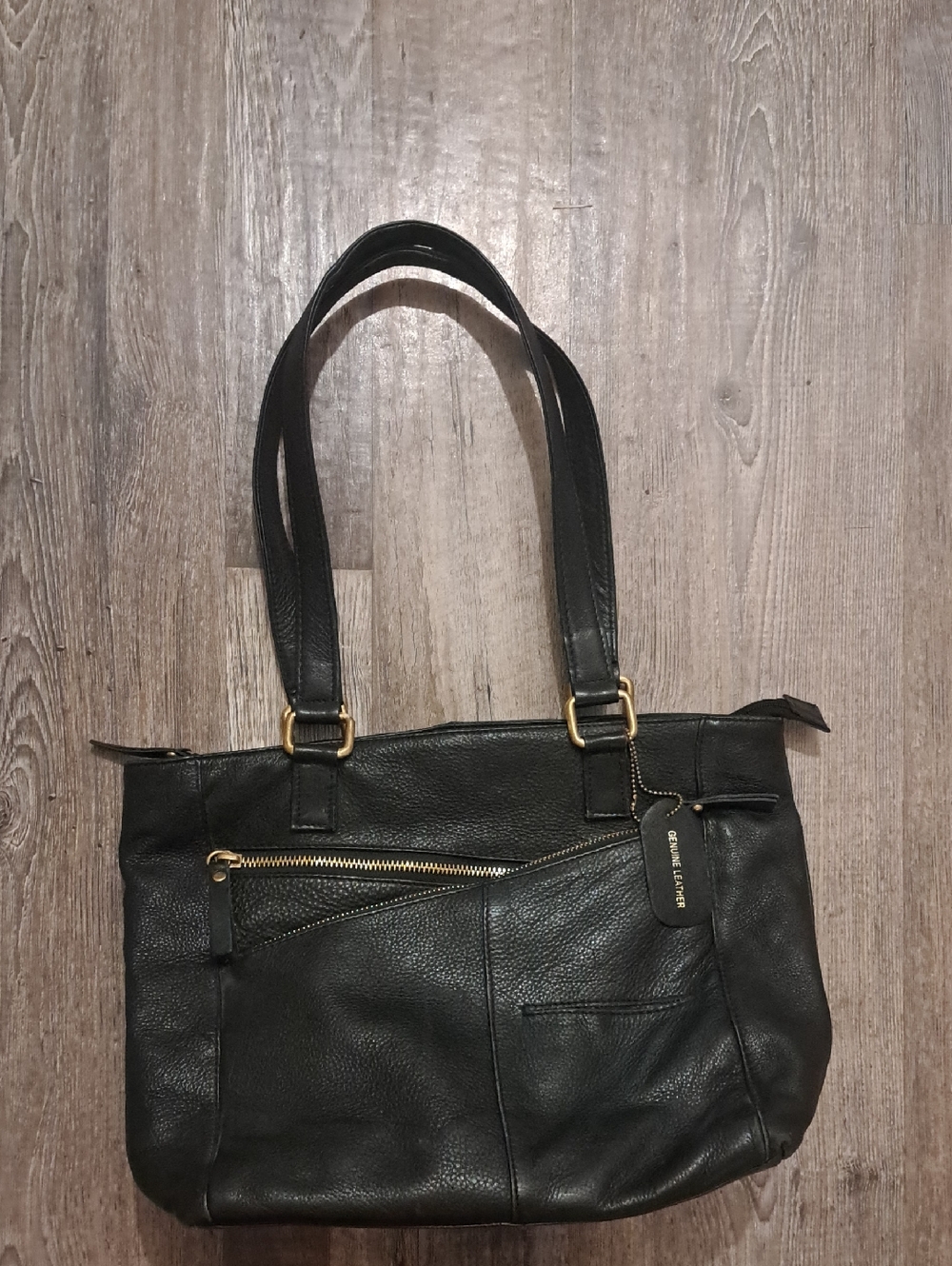 Great American Leather Works Black Leather Tote Bag with Gold Hardware